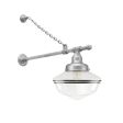 Primary Schoolhouse Gooseneck Light, 975-Galvanized, Large Clear Glass, Double Painted Band, 100-Black, G65 Gooseneck Arm